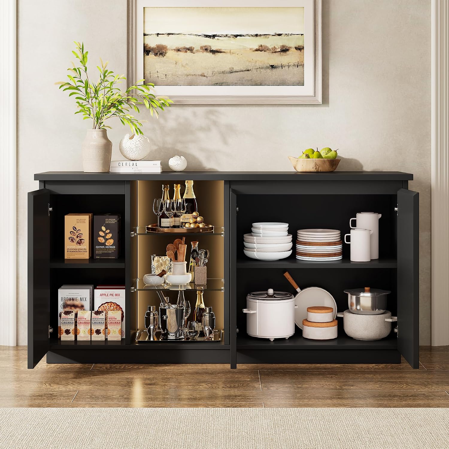 Black LED Modern Storage Sideboard