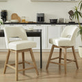Beige Rubberwood Swivel Bar Stools Set of 2