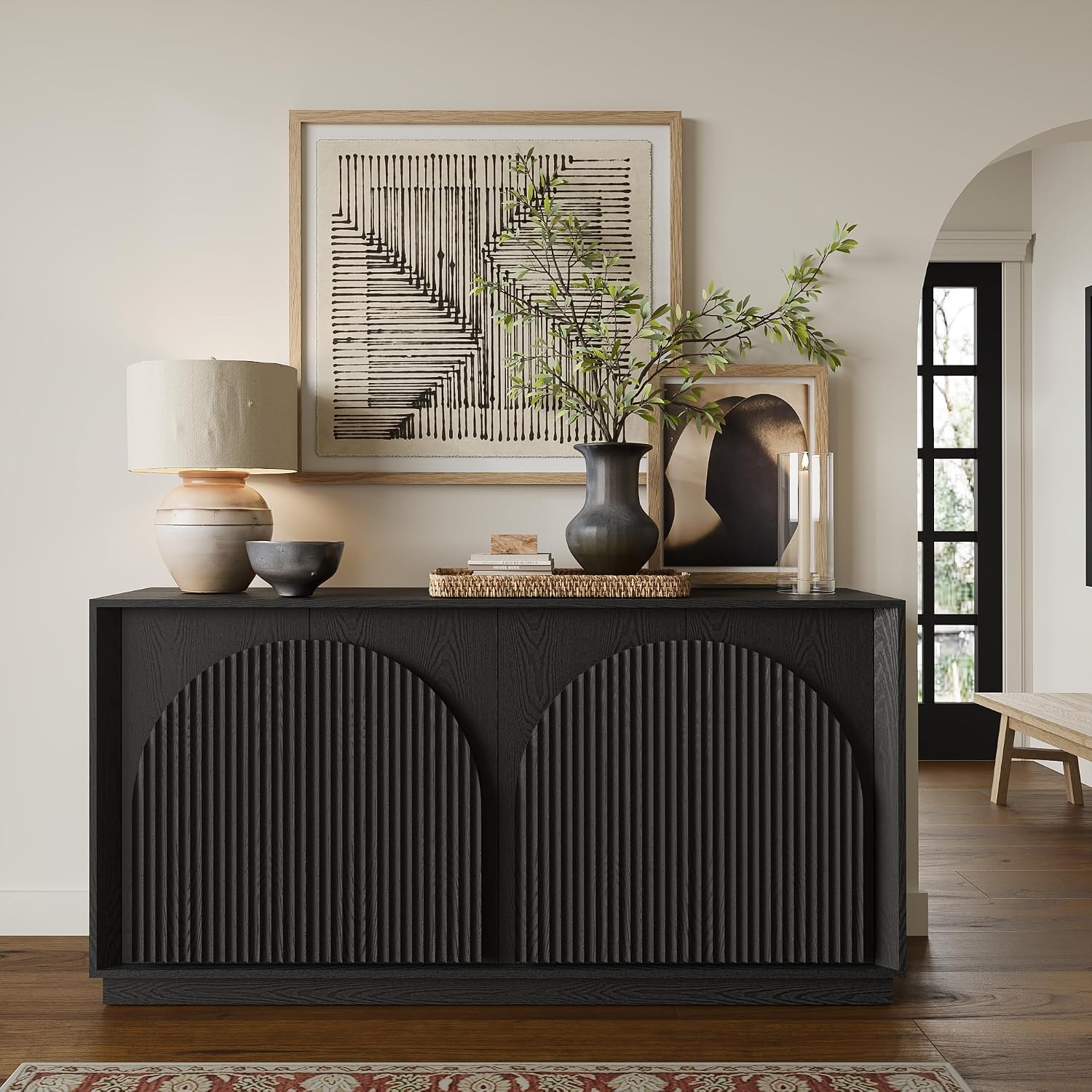Black Fluted Arch Sideboard Cabinet