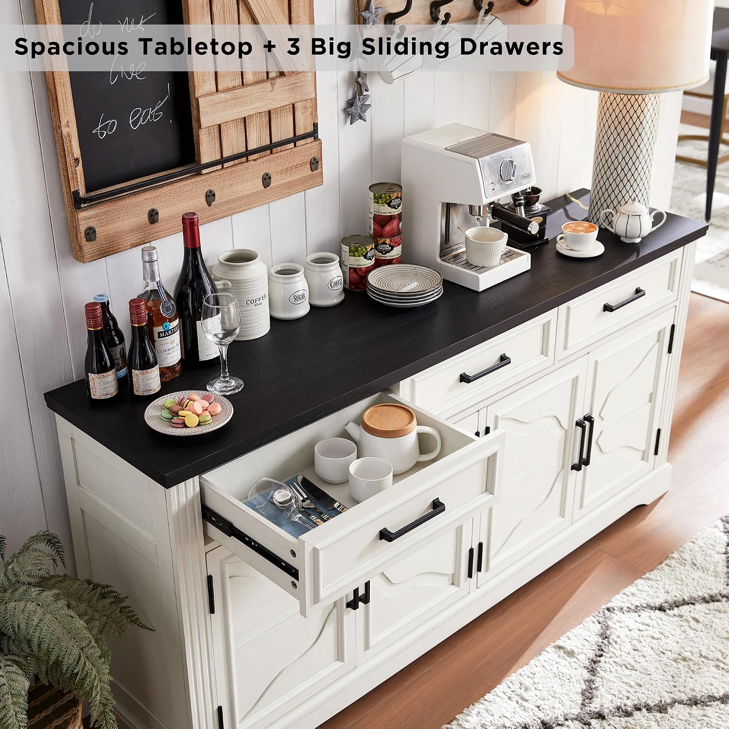 Off White Farmhouse Cloud Door Sideboard