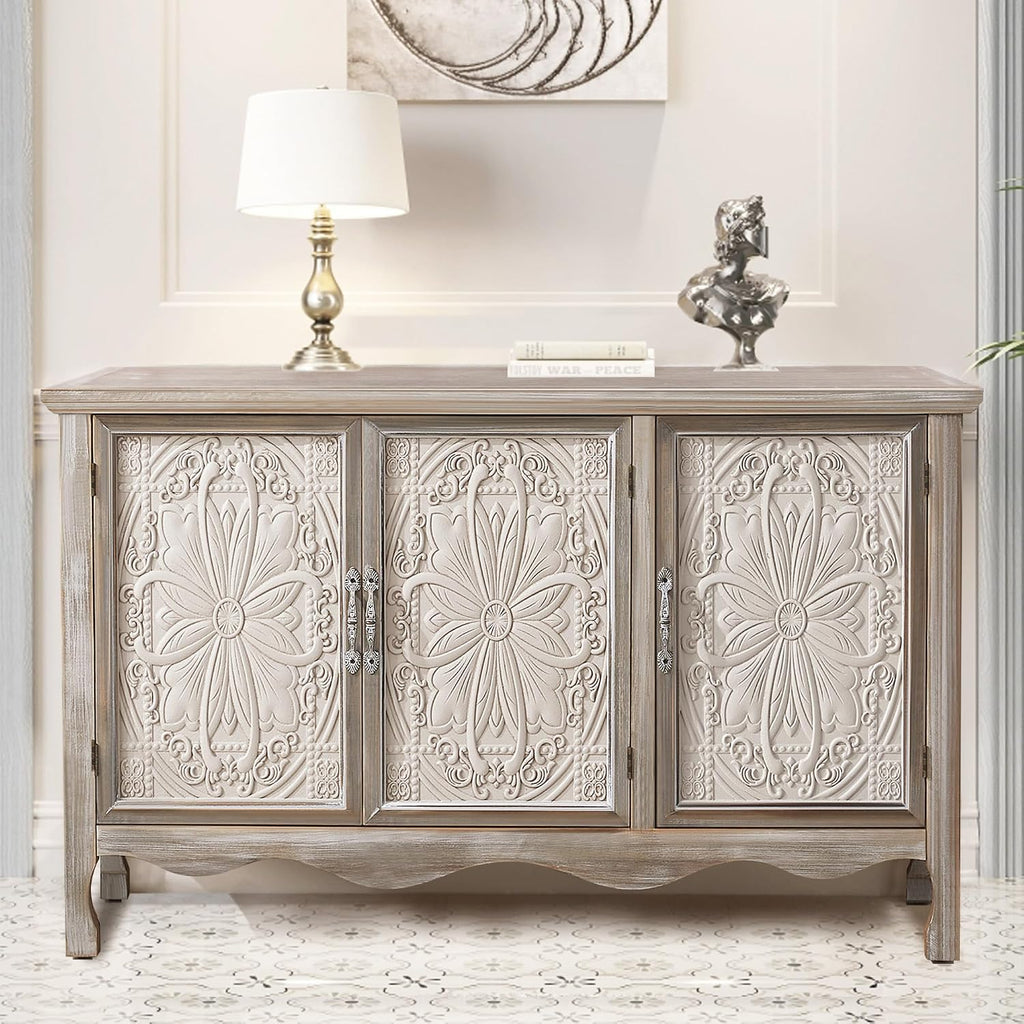 Gray Farmhouse Storage Sideboard Cabinet