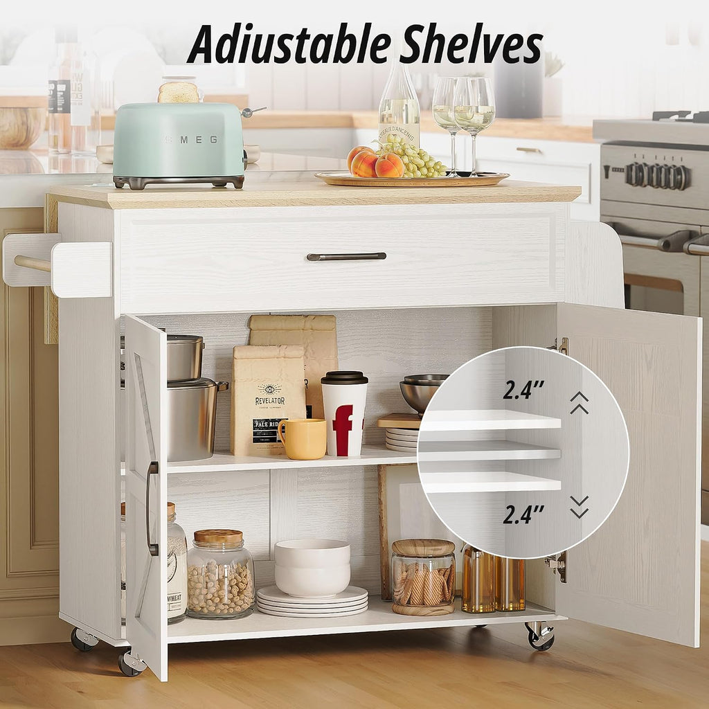 White Rolling Power Kitchen Island Cart