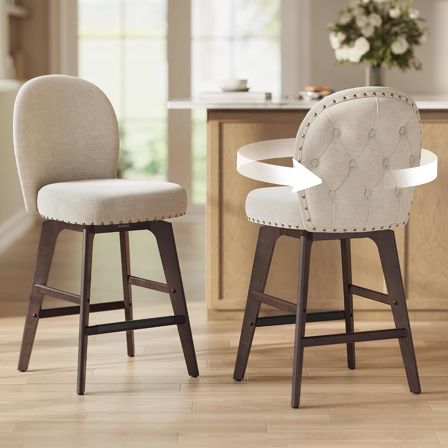 Cappuccino Chenille Swivel Bar Stools Set of 2