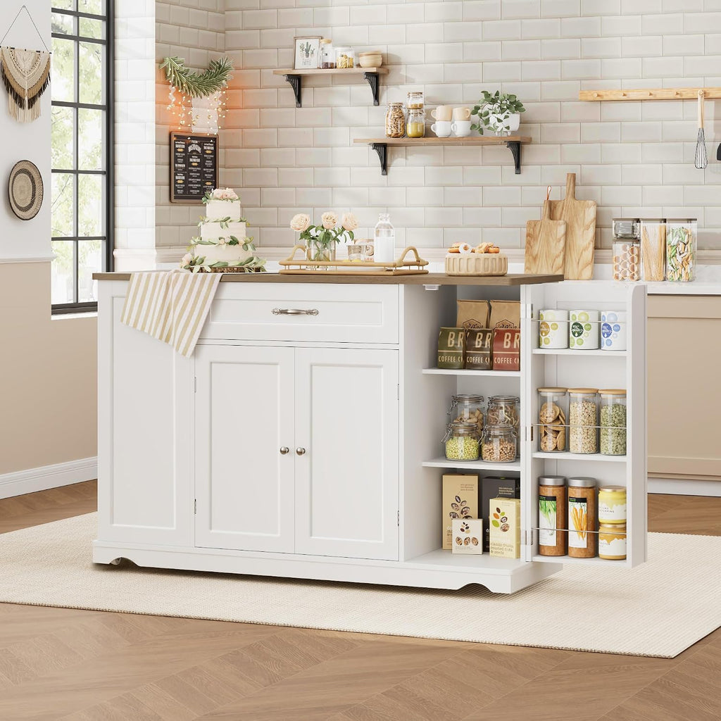 White Rolling Storage Kitchen Island
