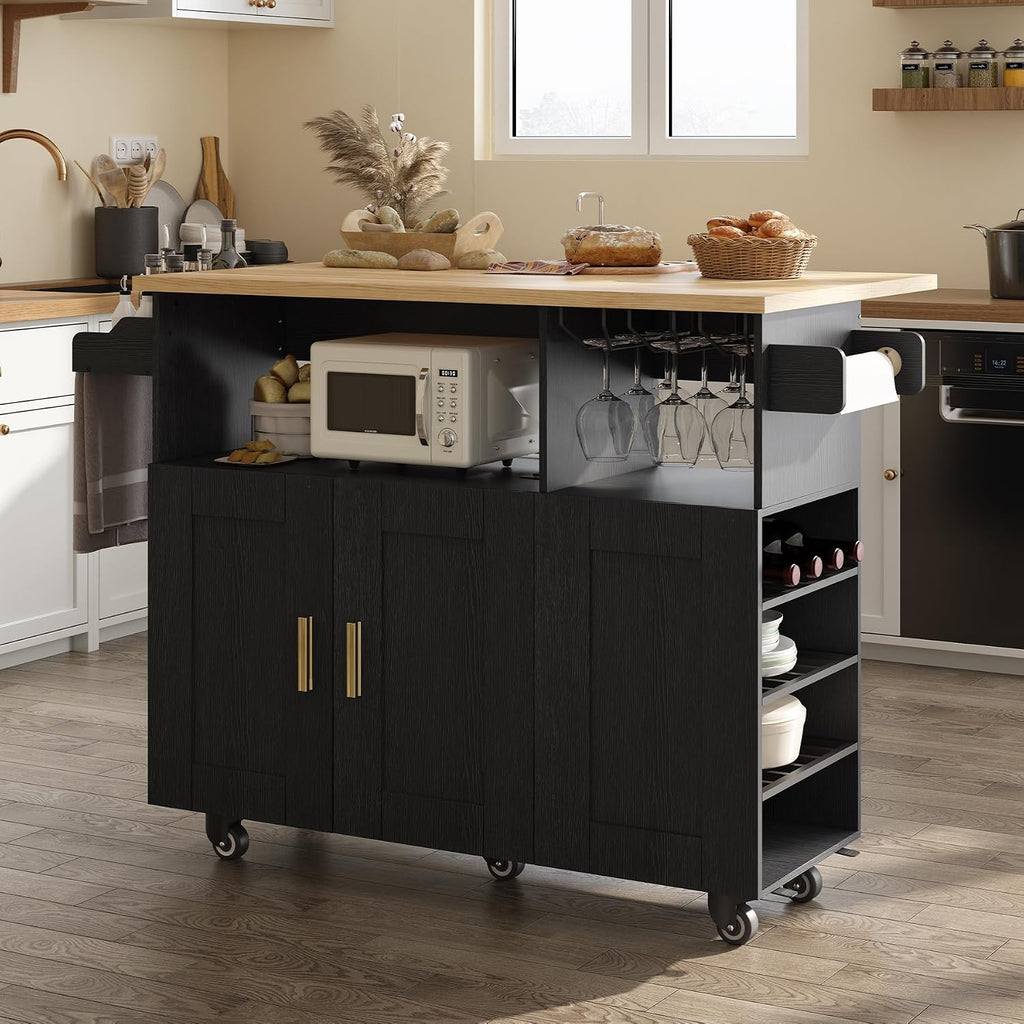 Black Rolling Drop Leaf Kitchen Island