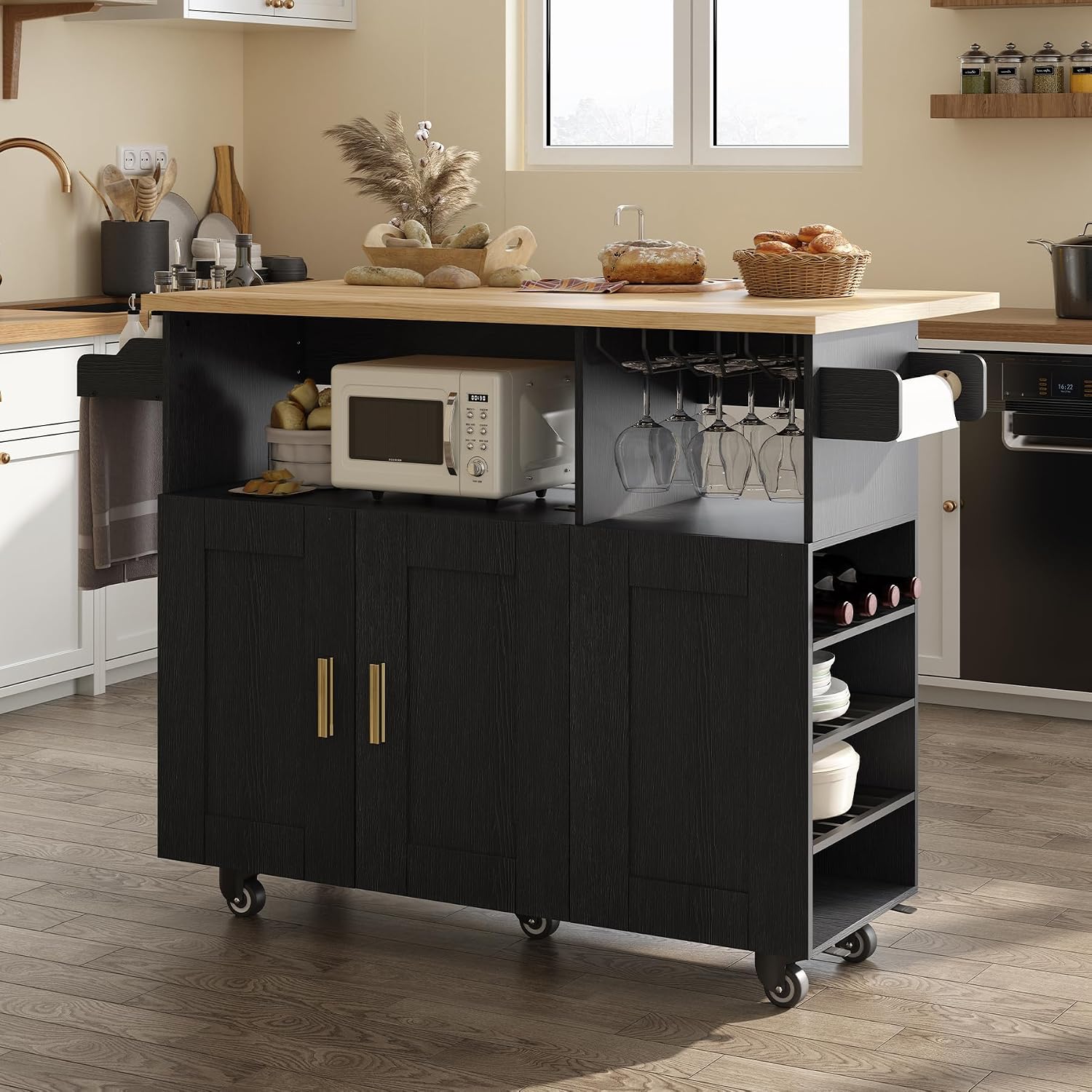 Black Rolling Drop Leaf Kitchen Island