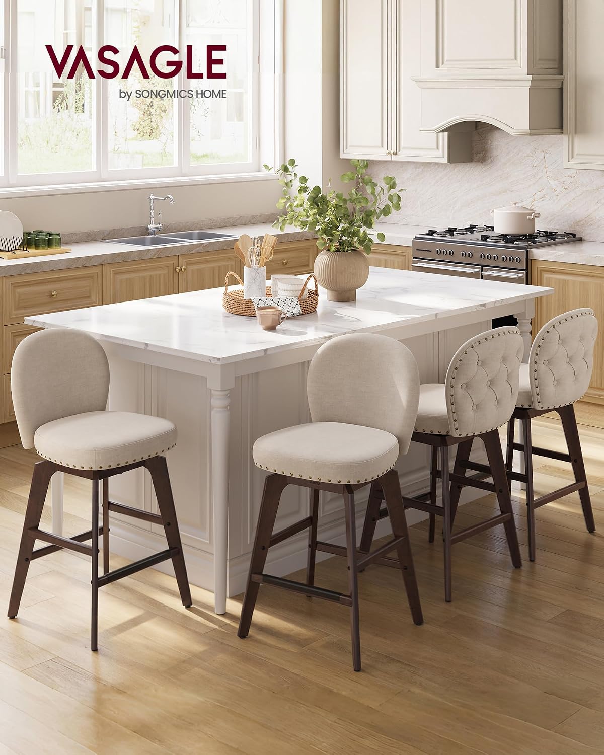 Cappuccino Chenille Swivel Bar Stools Set of 2