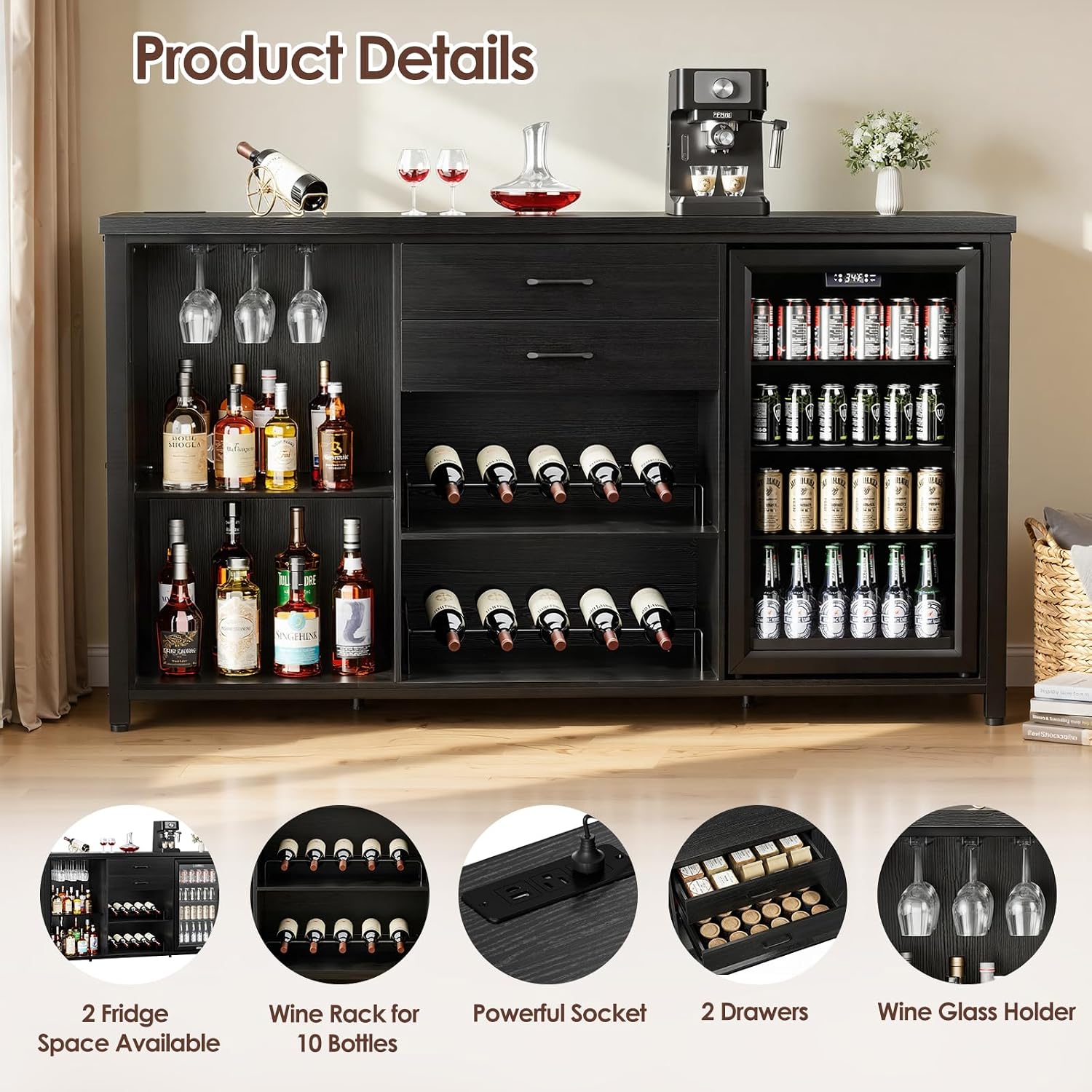 Black Farmhouse Coffee Bar Sideboard