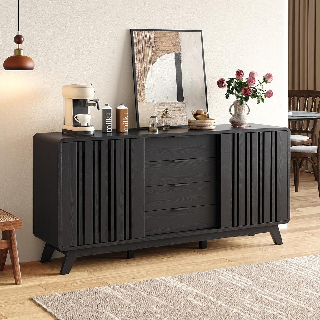 Black Fluted Sideboard Buffet Cabinet