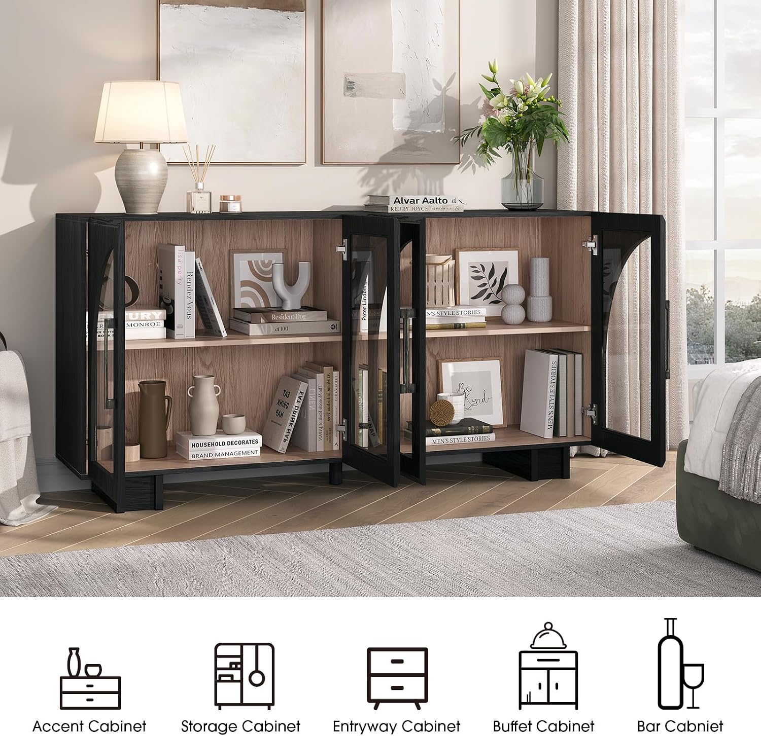 Black Arched Glass Door Sideboard