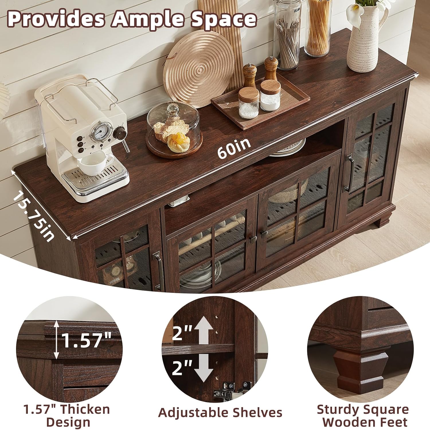 Walnut Farmhouse Glass Door Sideboard