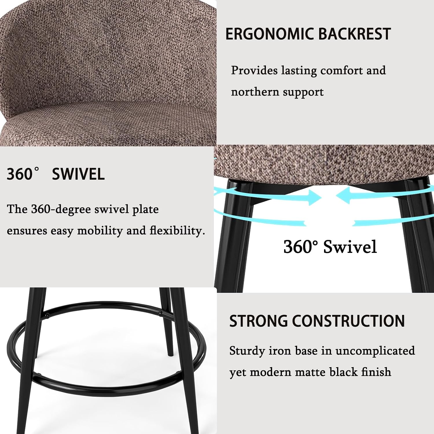 Brown Fabric Swivel Counter Stools Set of 2