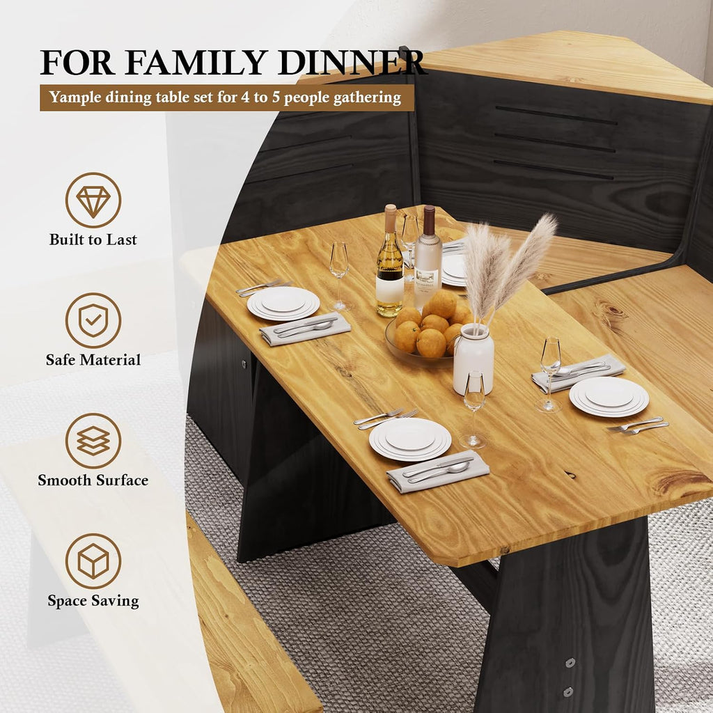 L-Shaped Corner Breakfast Nook Dining Set with Bench