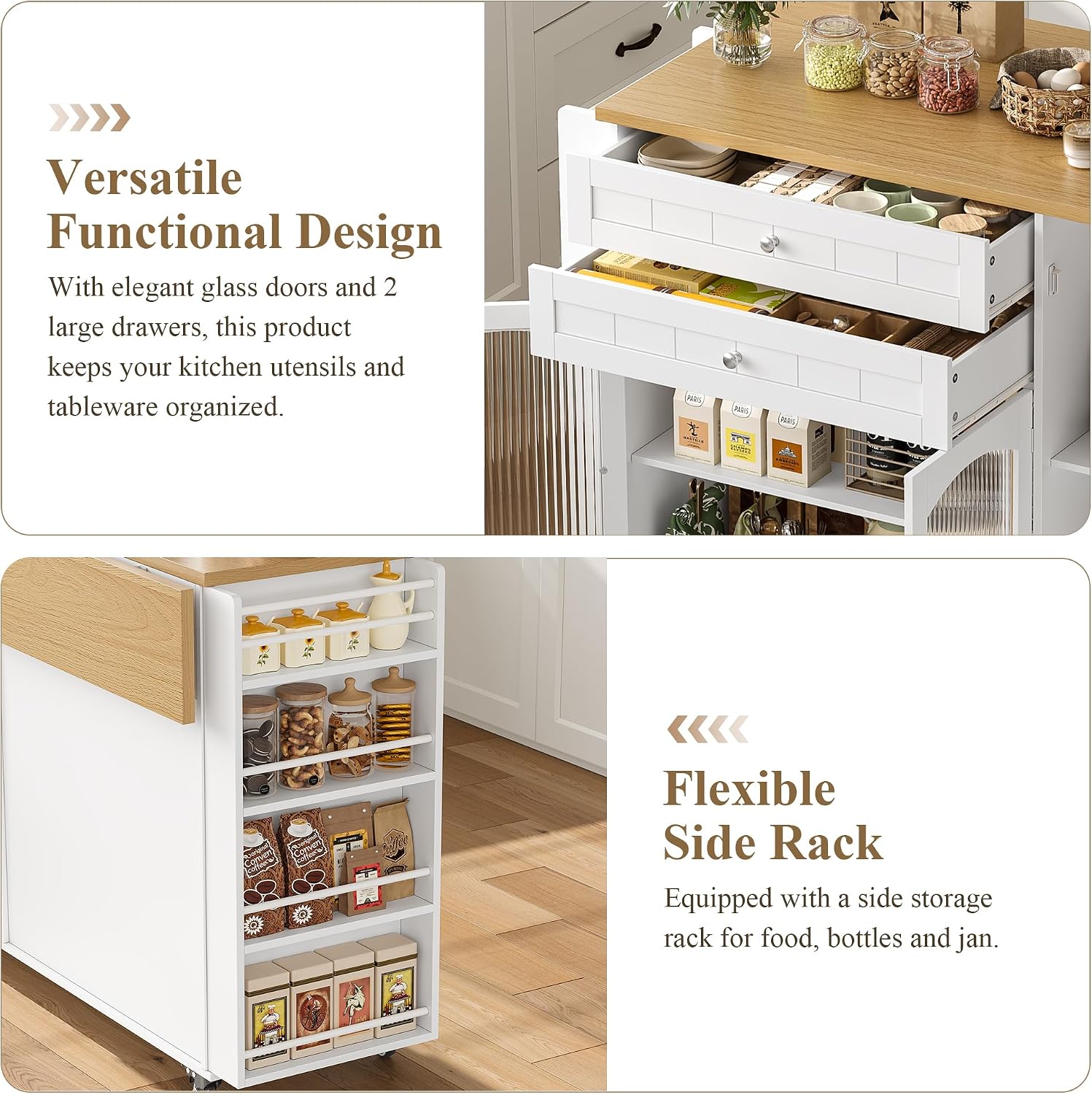 Wood Top Rolling Kitchen Island Cart