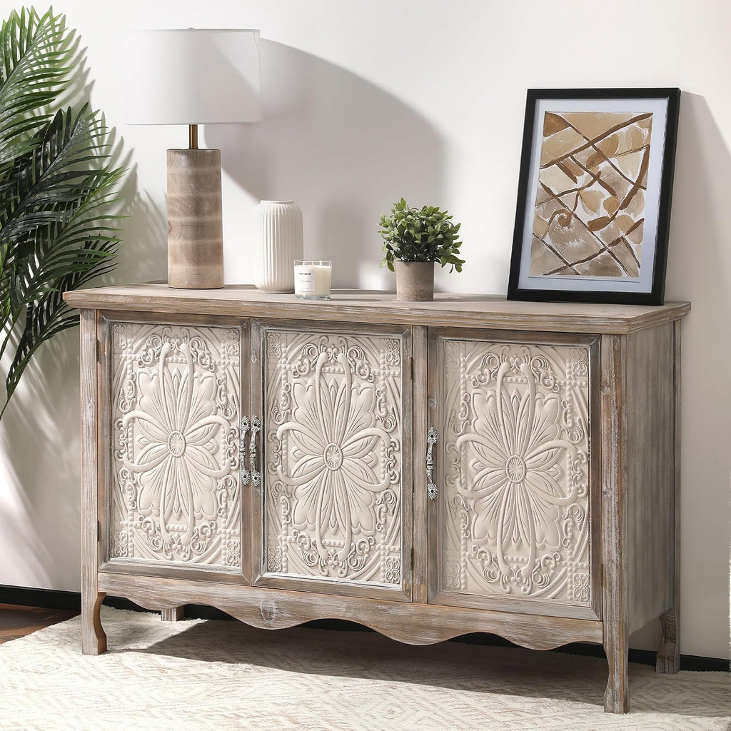 Gray Farmhouse Storage Sideboard Cabinet