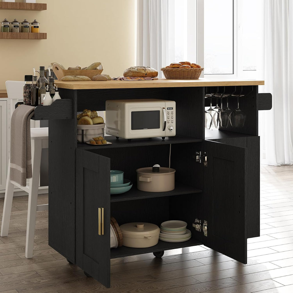 Black Rolling Drop Leaf Kitchen Island