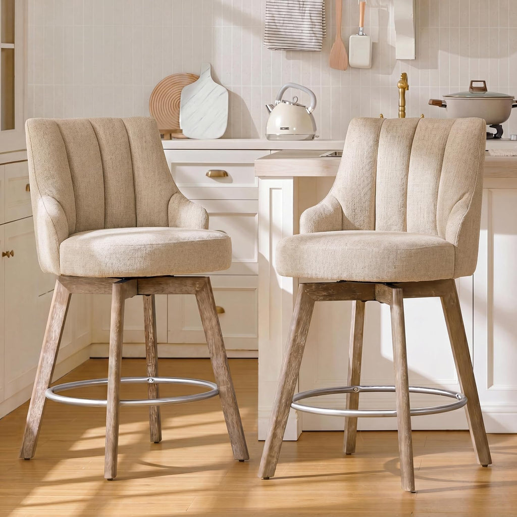Sand Linen Swivel Bar Stools Set of 2
