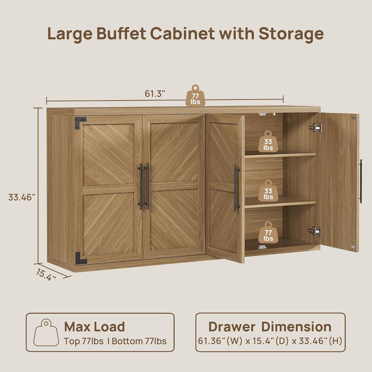 Modern Large Storage Sideboard Cabinet