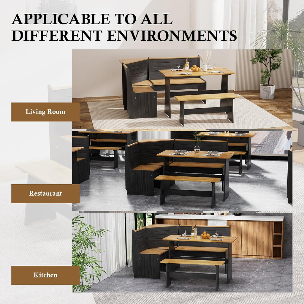 L-Shaped Corner Breakfast Nook Dining Set with Bench