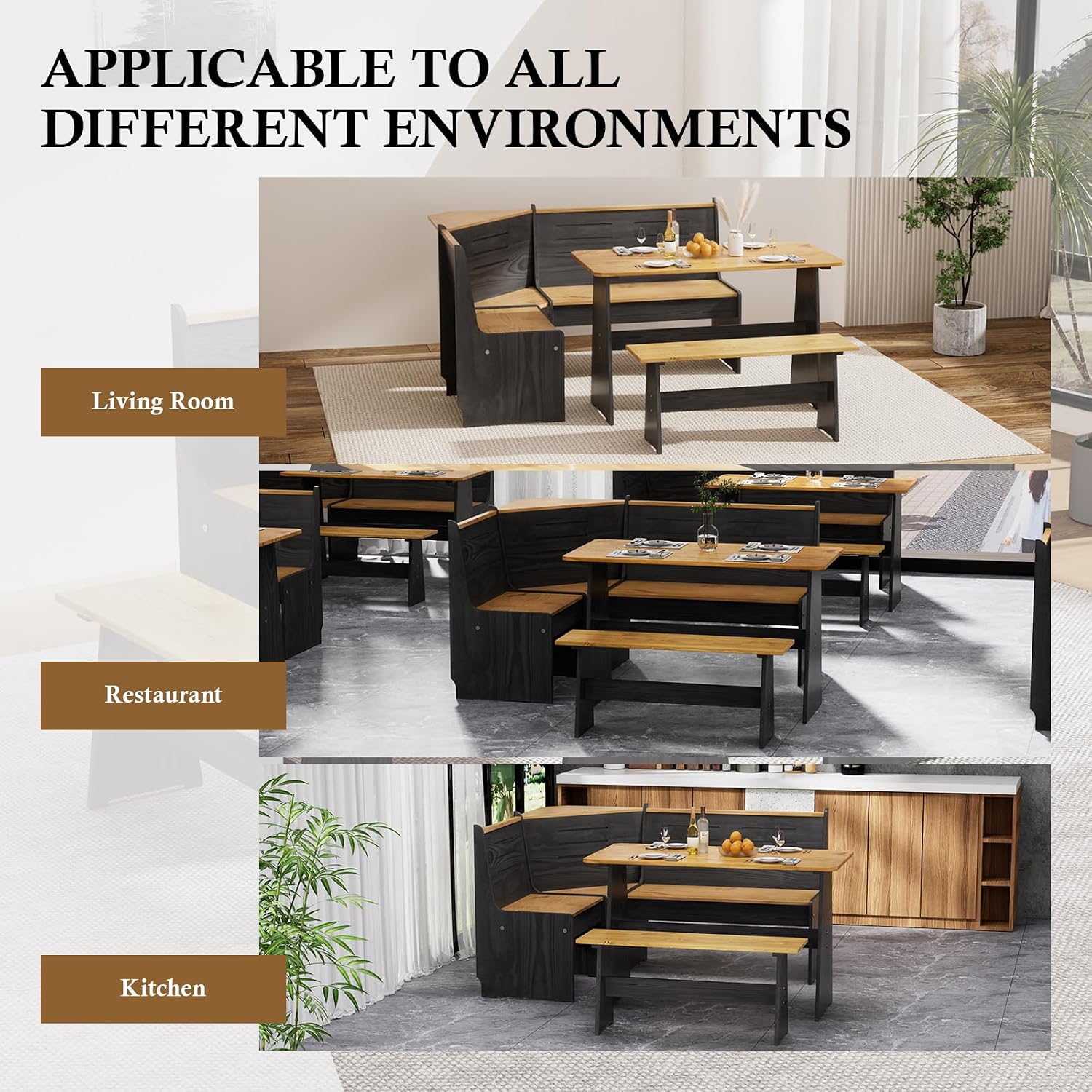L-Shaped Corner Breakfast Nook Dining Set with Bench