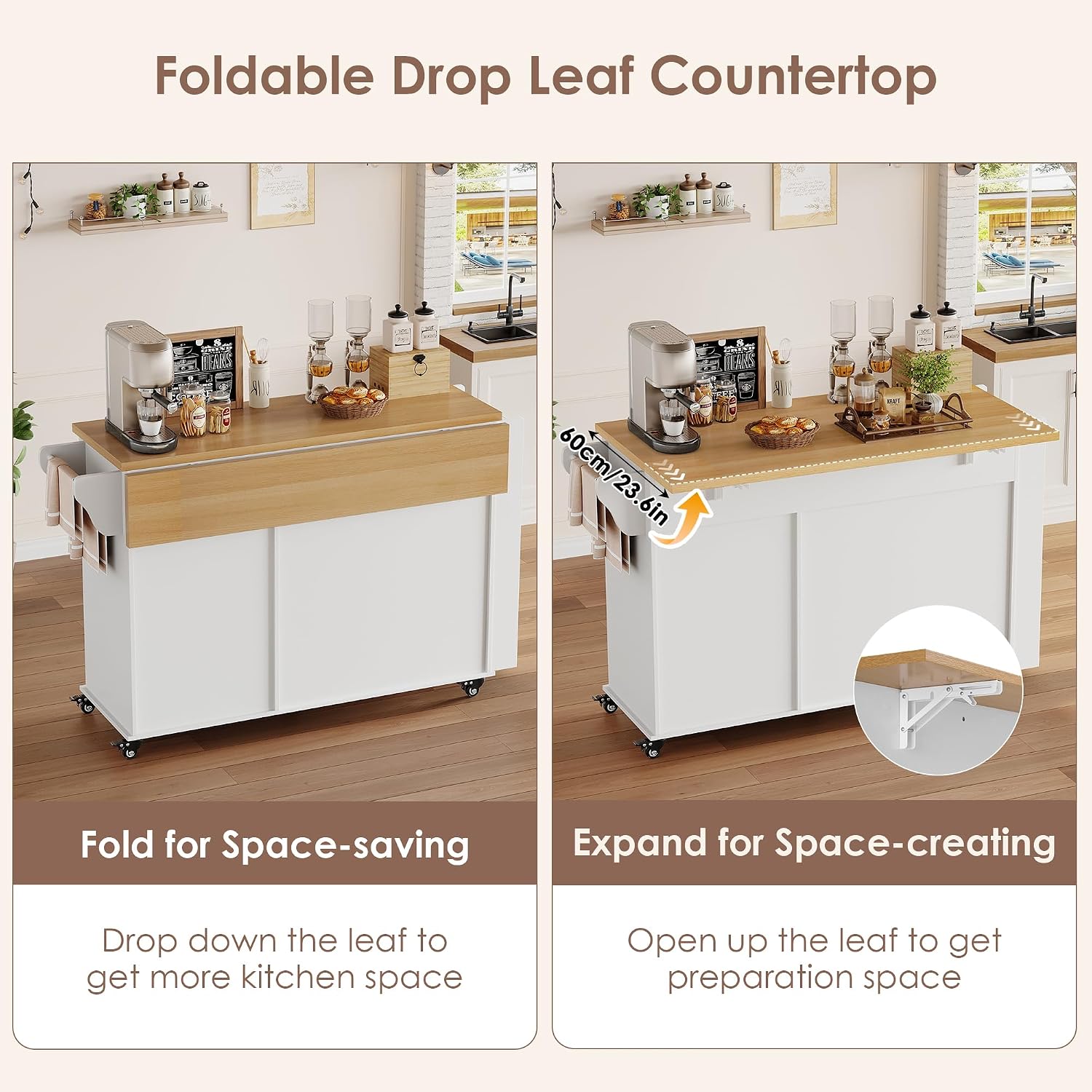 Wood Top Rolling Kitchen Island Cart