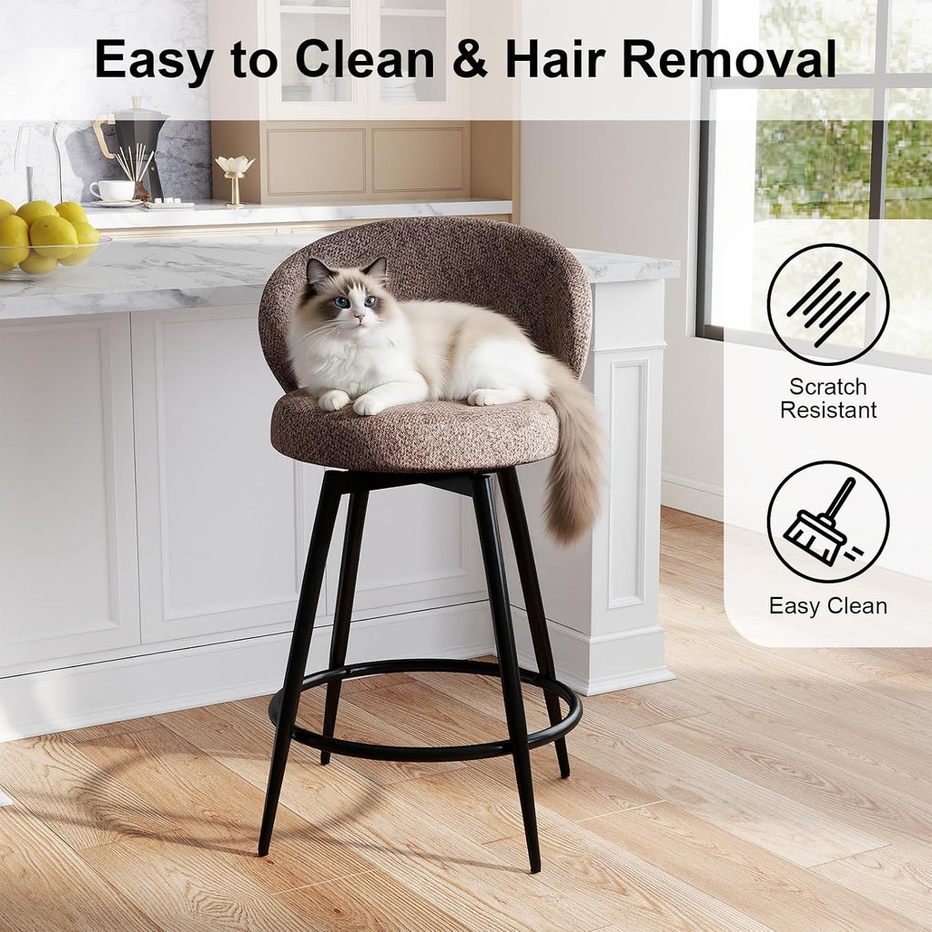 Brown Fabric Swivel Counter Stools Set of 2