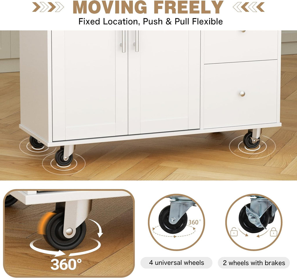 White Folding Drop Leaf Rolling Kitchen Island Cart