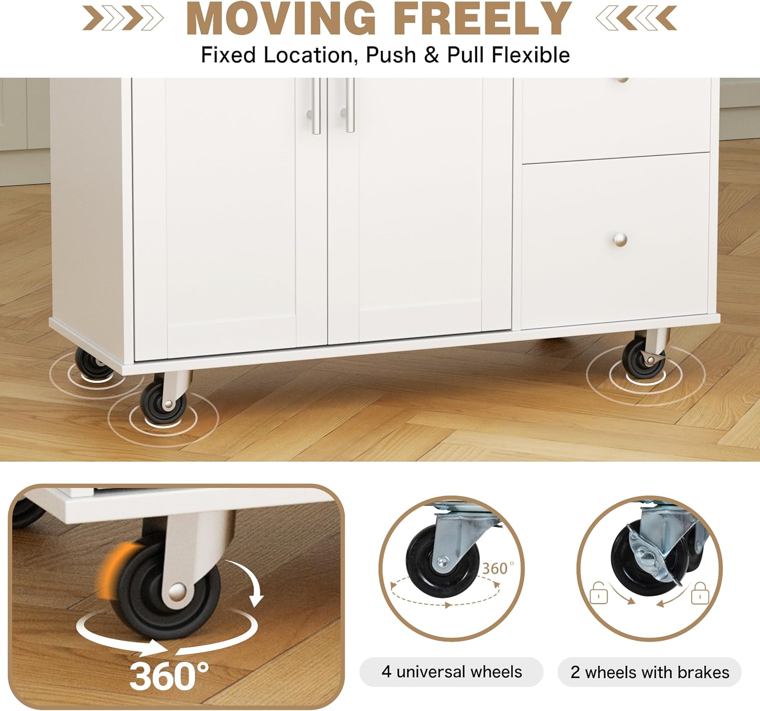 White Folding Drop Leaf Rolling Kitchen Island Cart