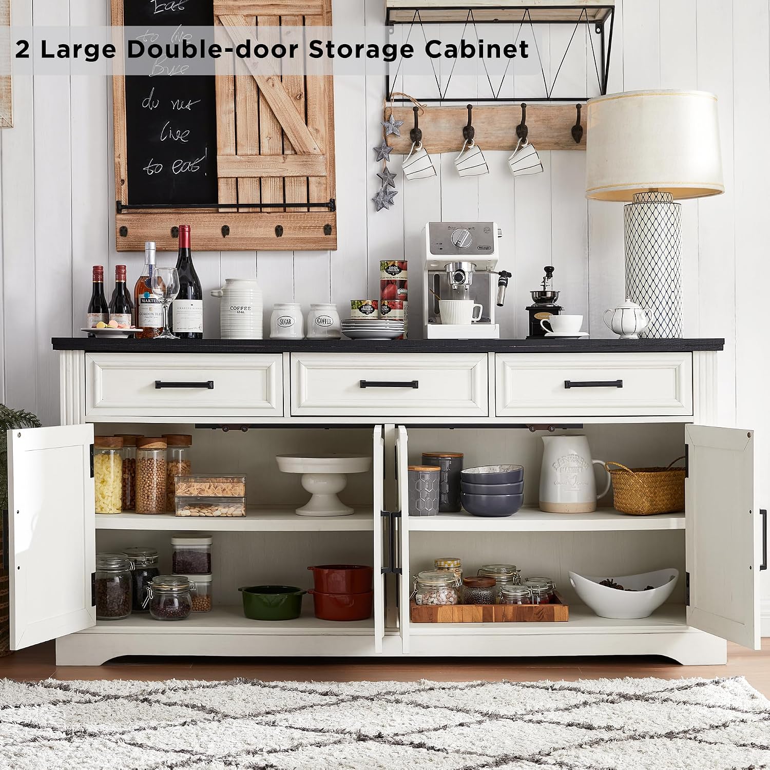 Off White Farmhouse Cloud Door Sideboard