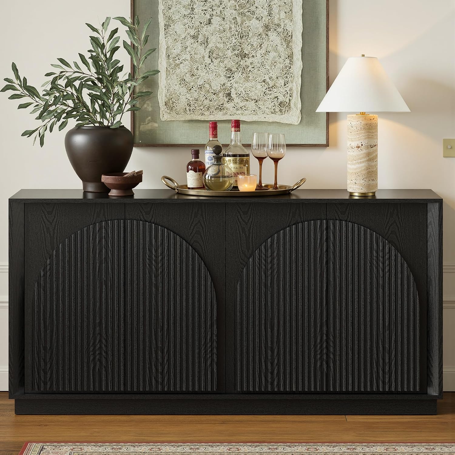 Black Fluted Arch Sideboard Cabinet