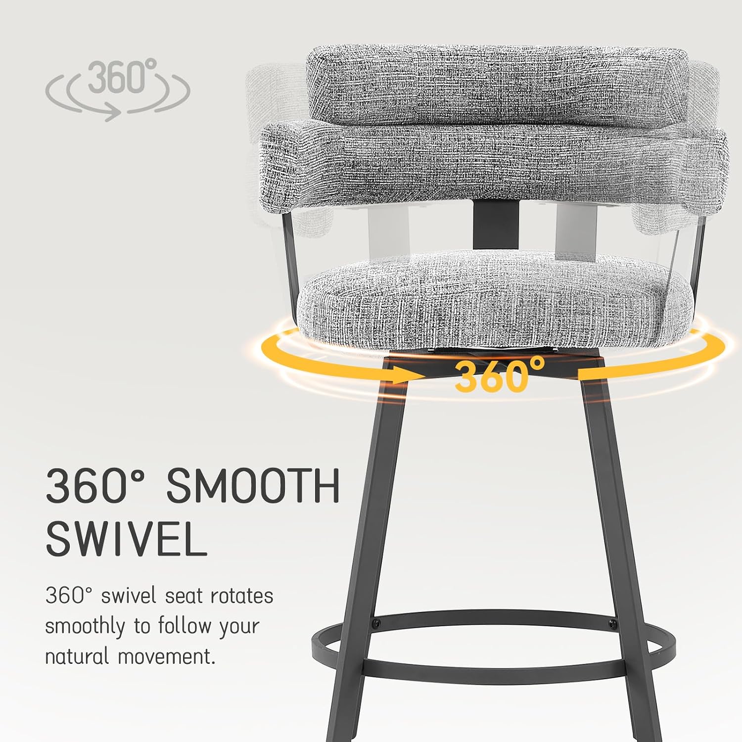 Grey Linen Full Back Swivel Bar Stools Set of 2