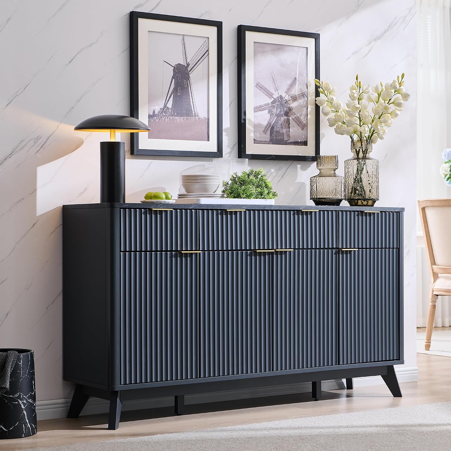 Dark Grey Fluted Storage Sideboard