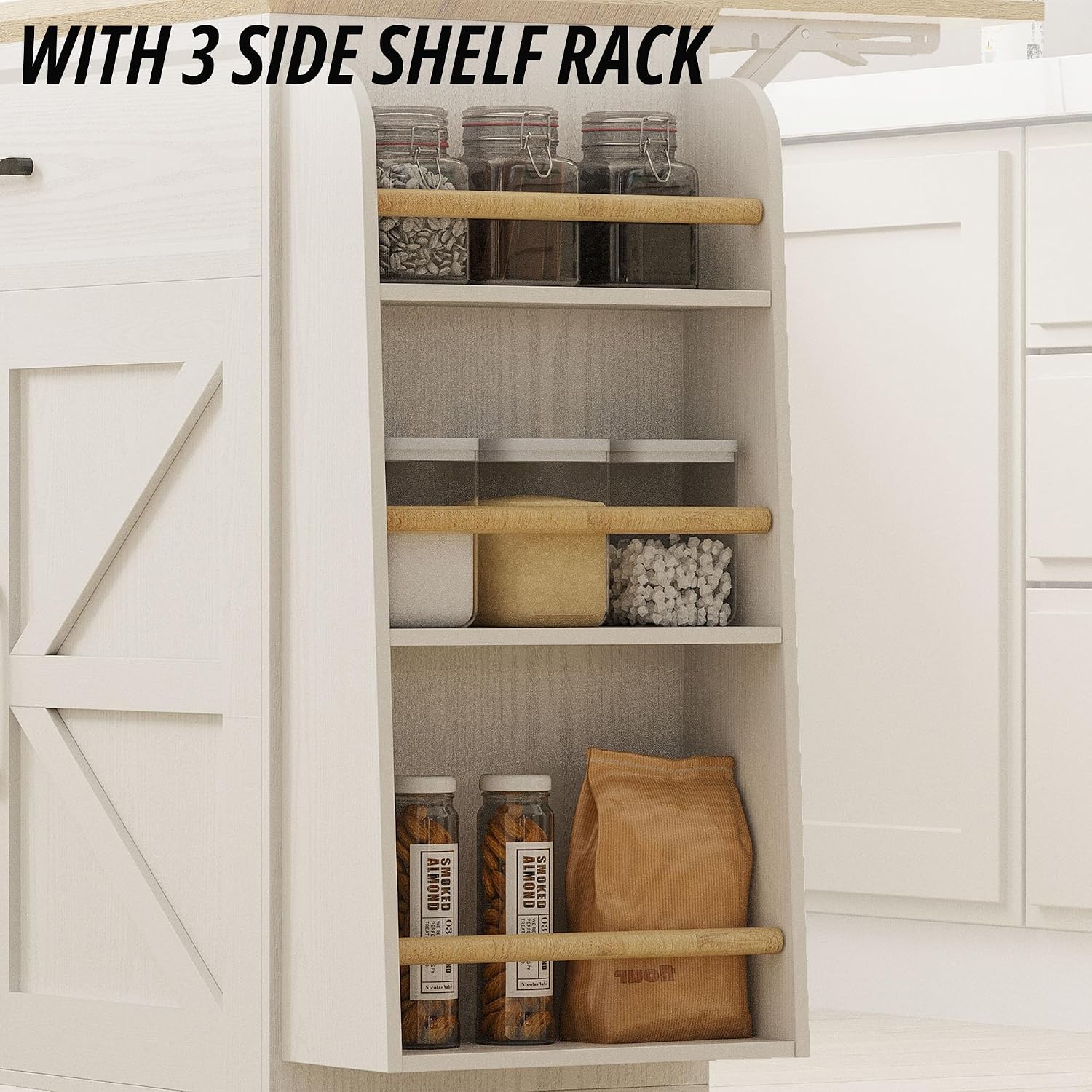White Rolling Power Kitchen Island Cart