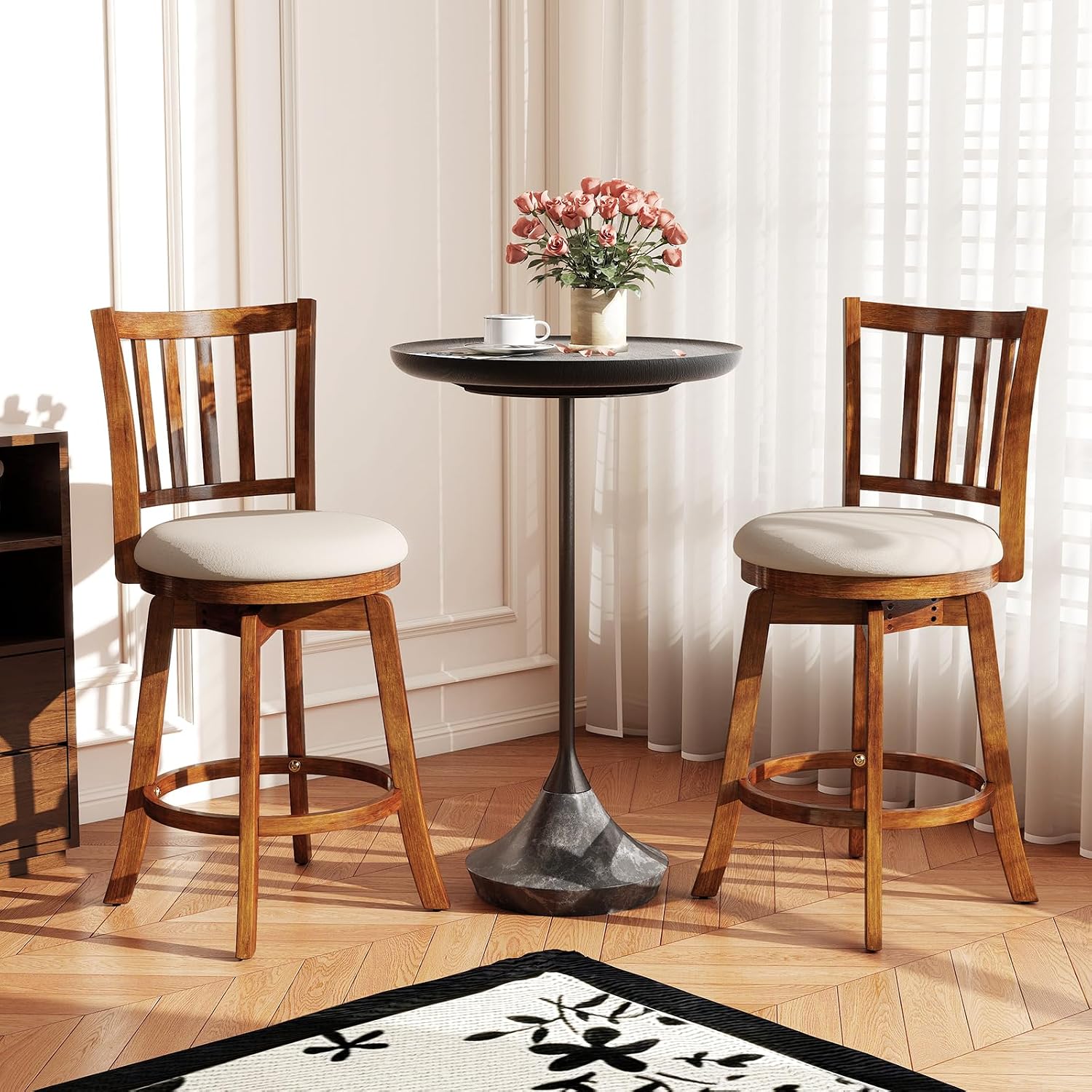 Rubberwood Swivel Counter Bar Stools Set of 2