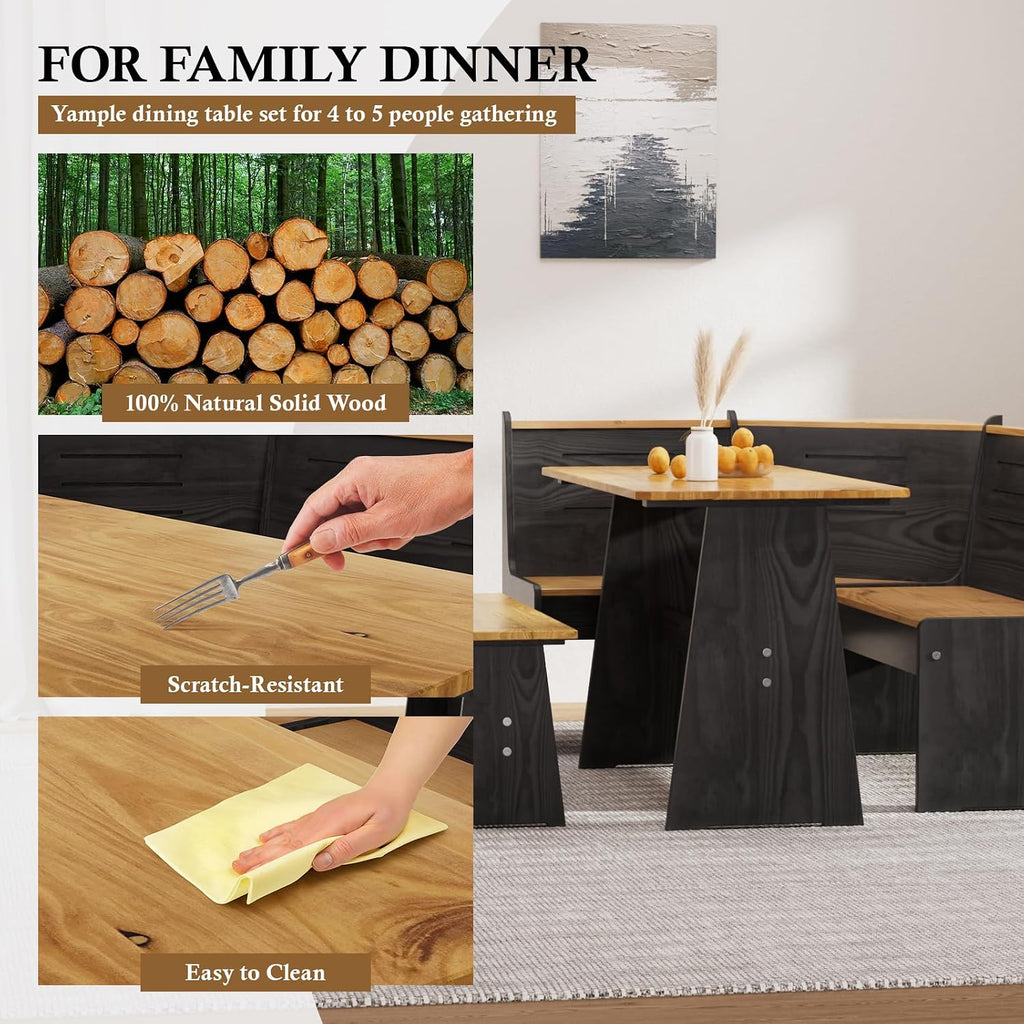 L-Shaped Corner Breakfast Nook Dining Set with Bench