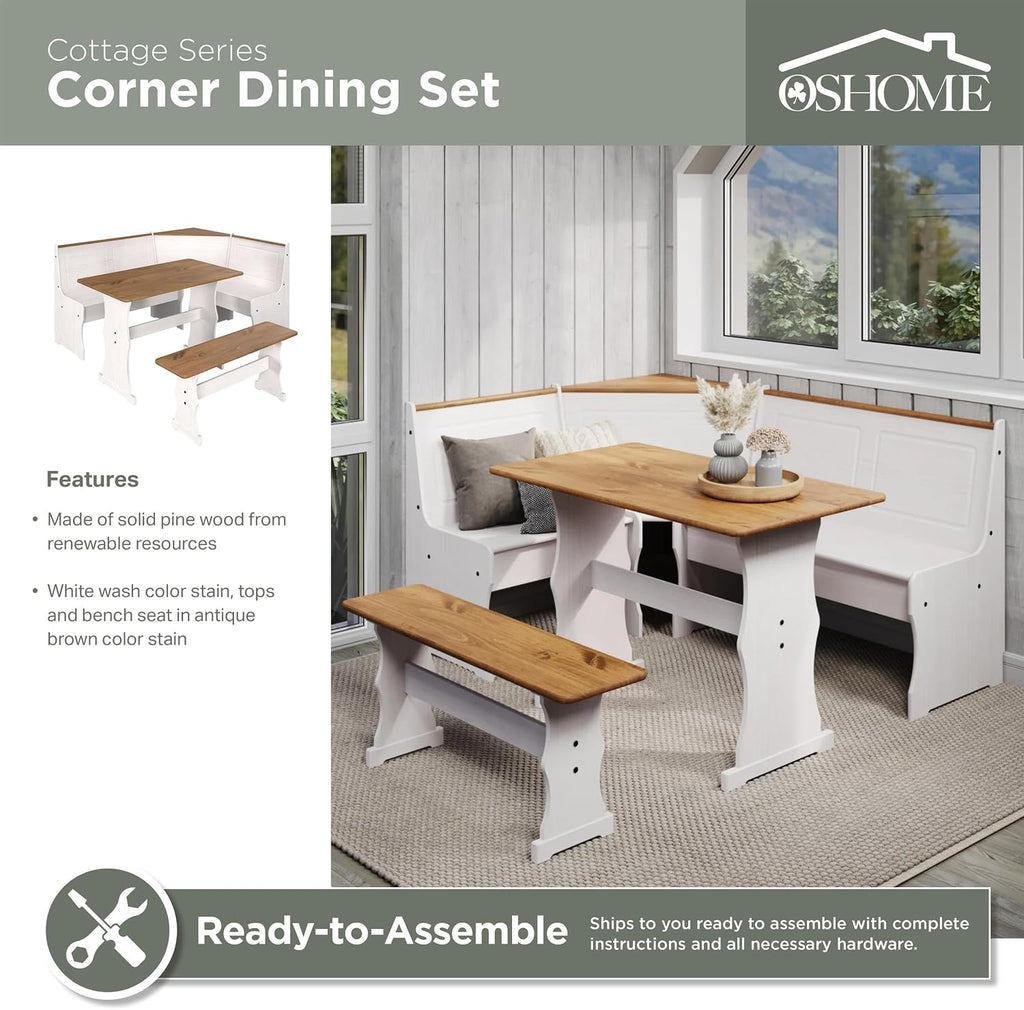 White Solid Pine Corner Dining Booth