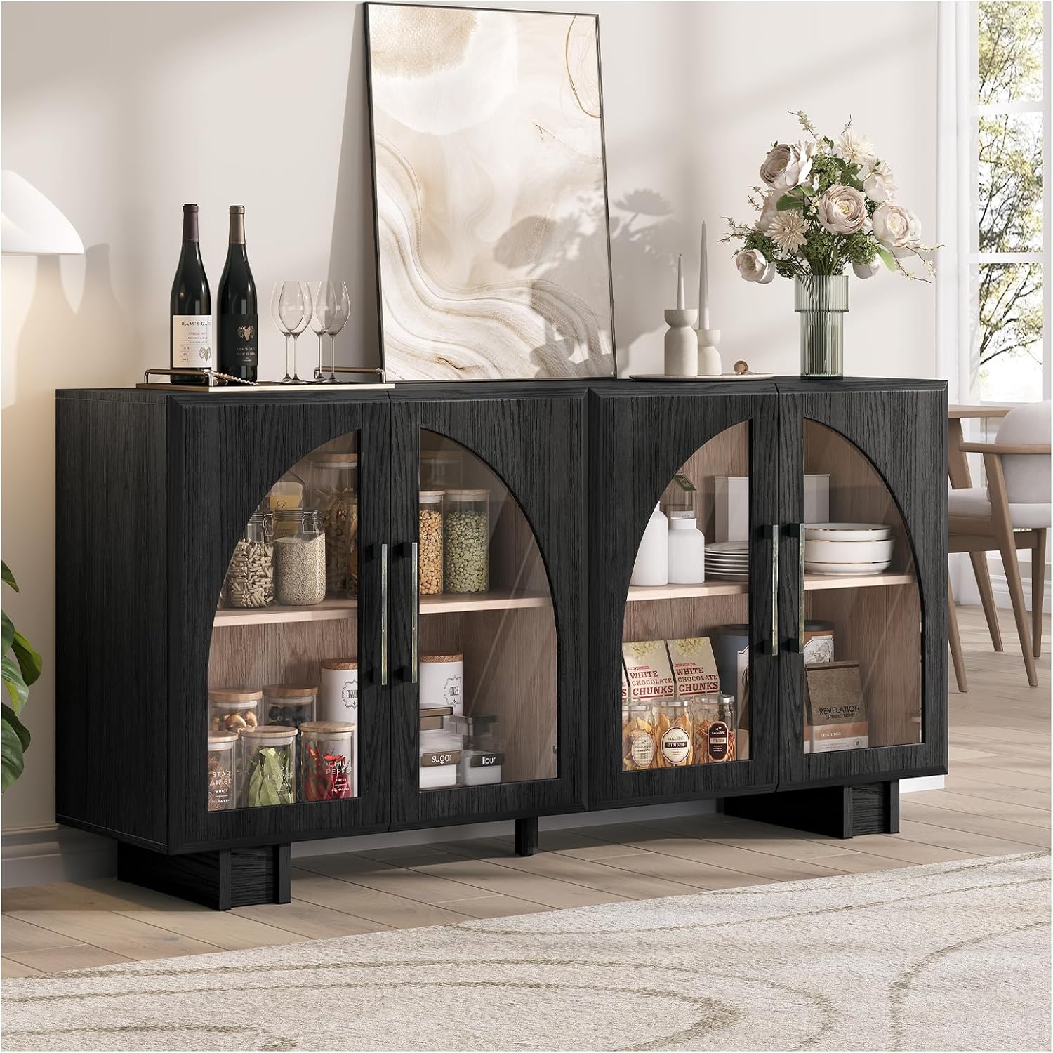 Black Arched Glass Door Sideboard