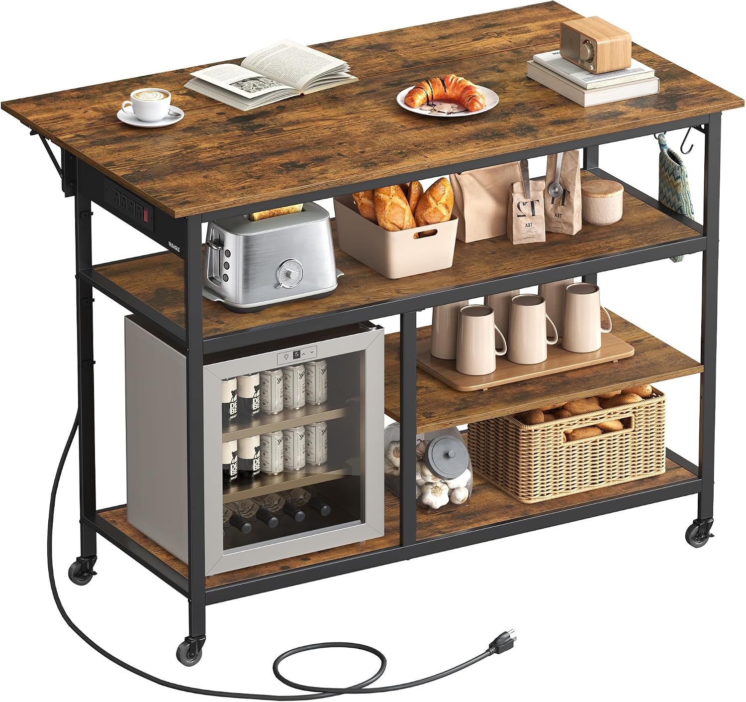 Rustic Brown Rolling Kitchen Island Cart