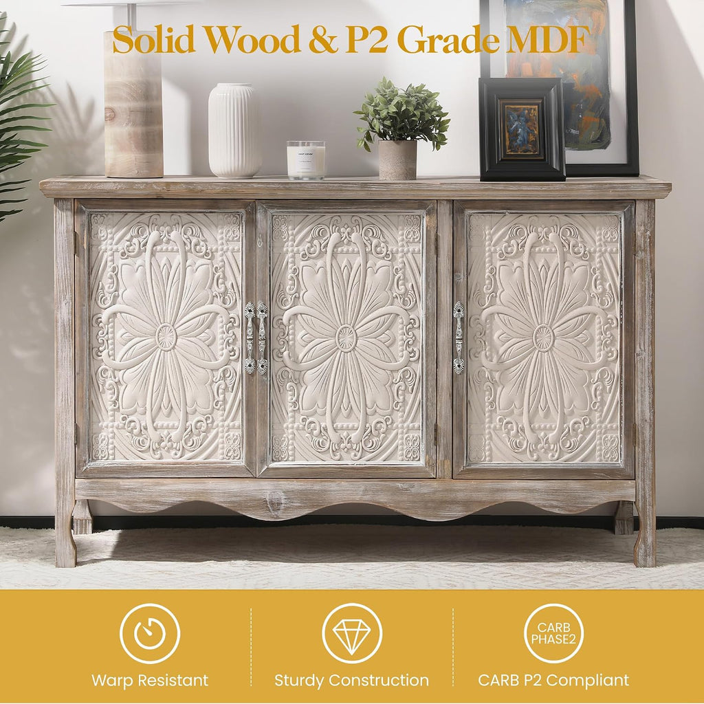 Gray Farmhouse Storage Sideboard Cabinet