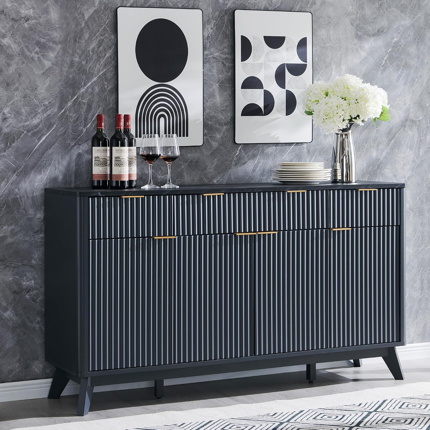 Dark Grey Fluted Storage Sideboard