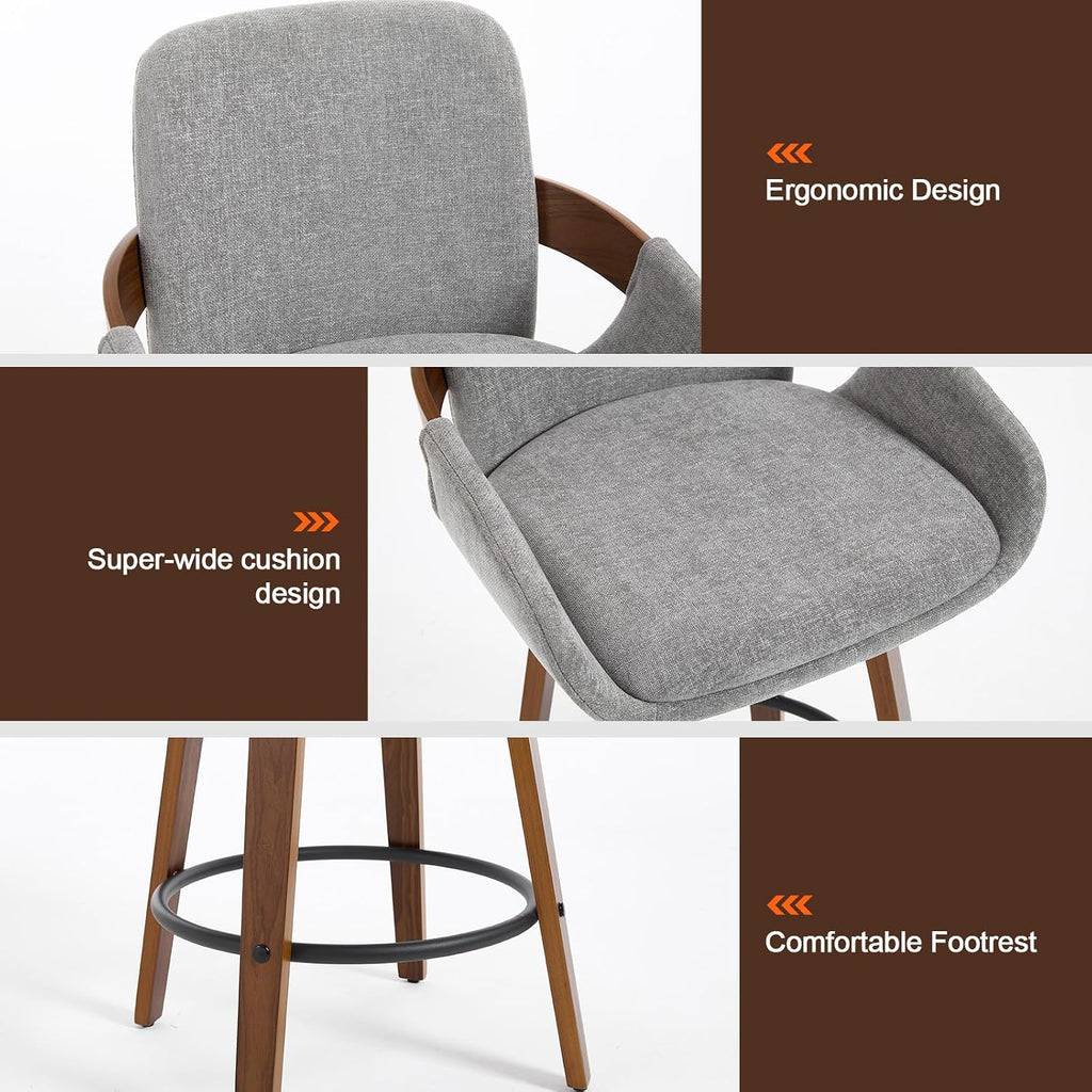 Light Gray Walnut Arm Swivel Bar Stools Set of 2