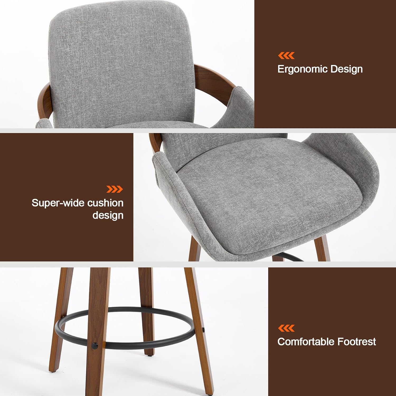 Light Gray Walnut Arm Swivel Bar Stools Set of 2