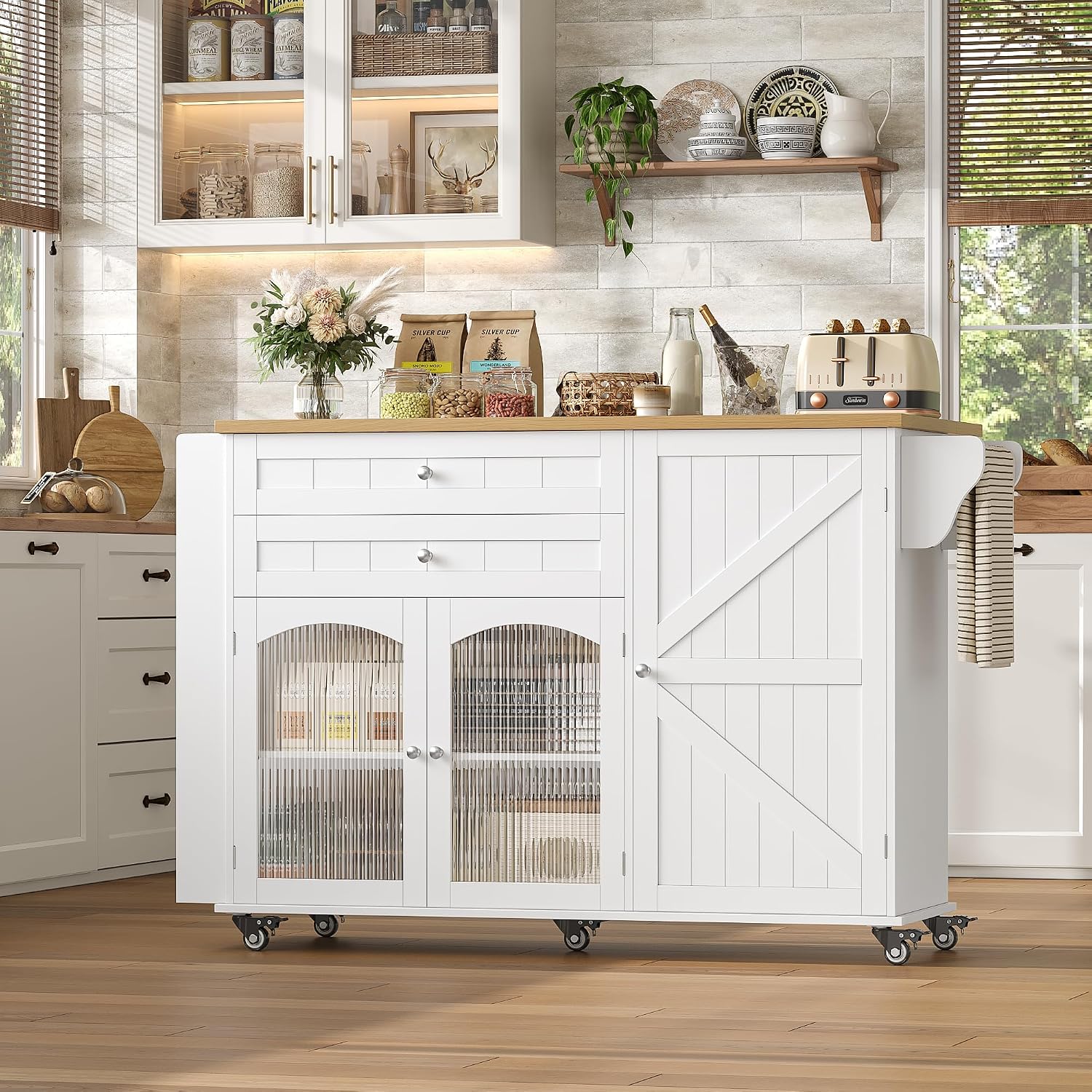 Wood Top Rolling Kitchen Island Cart