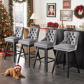 Grey Velvet Wood Swivel Bar Stools Set of 4