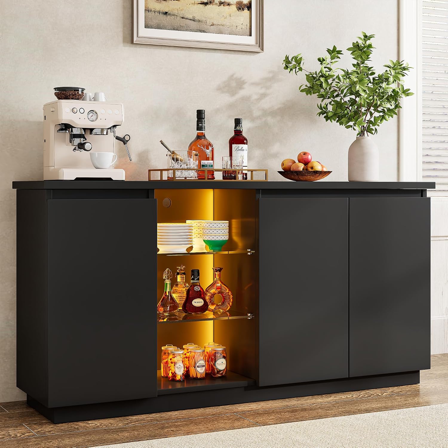 Black LED Modern Storage Sideboard