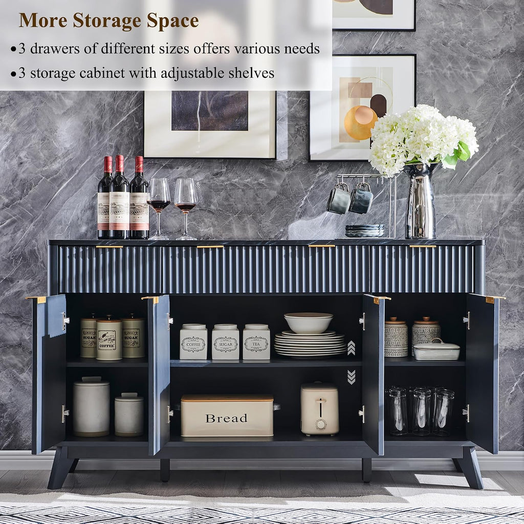 Dark Grey Fluted Storage Sideboard