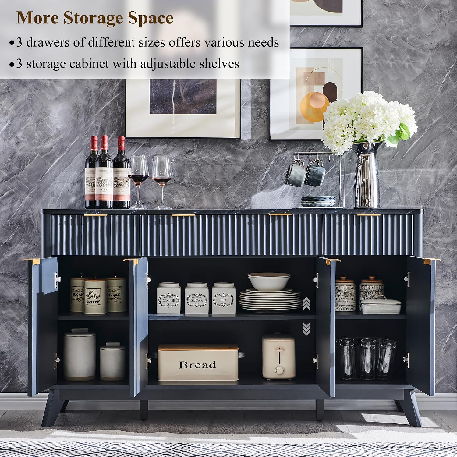 Dark Grey Fluted Storage Sideboard