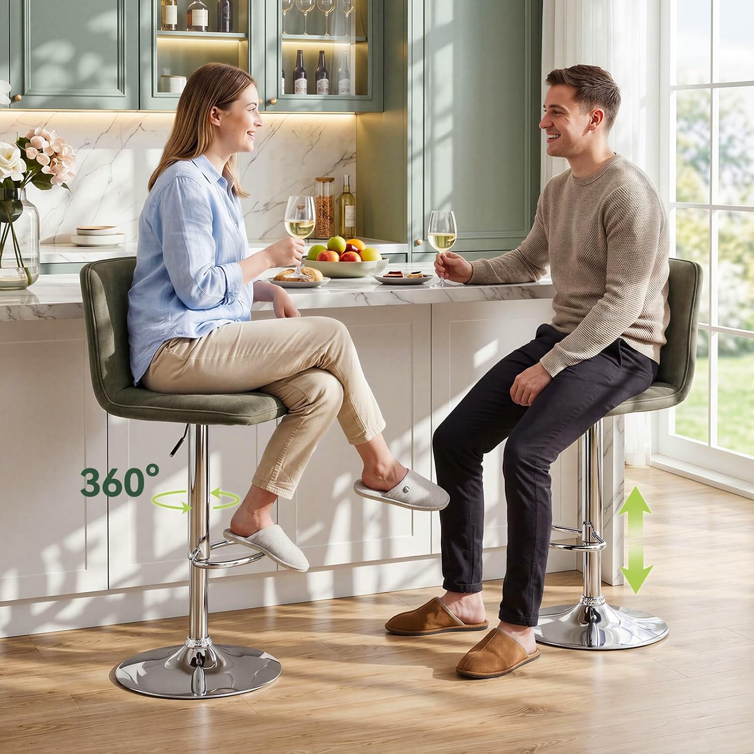 Grey Green Adjustable Swivel Bar Stools
