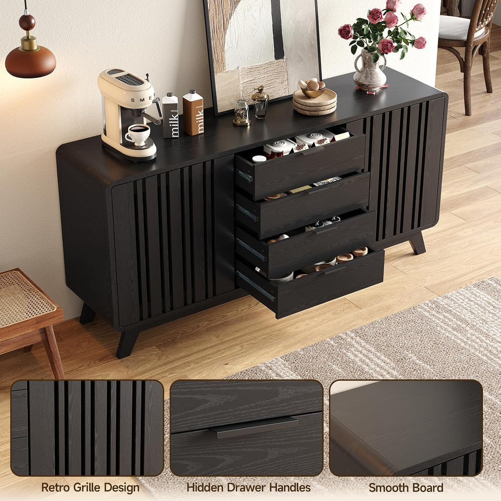 Black Fluted Sideboard Buffet Cabinet