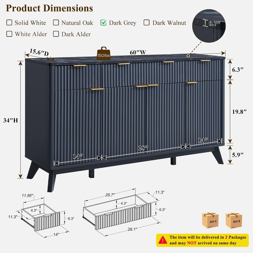 Dark Grey Fluted Storage Sideboard